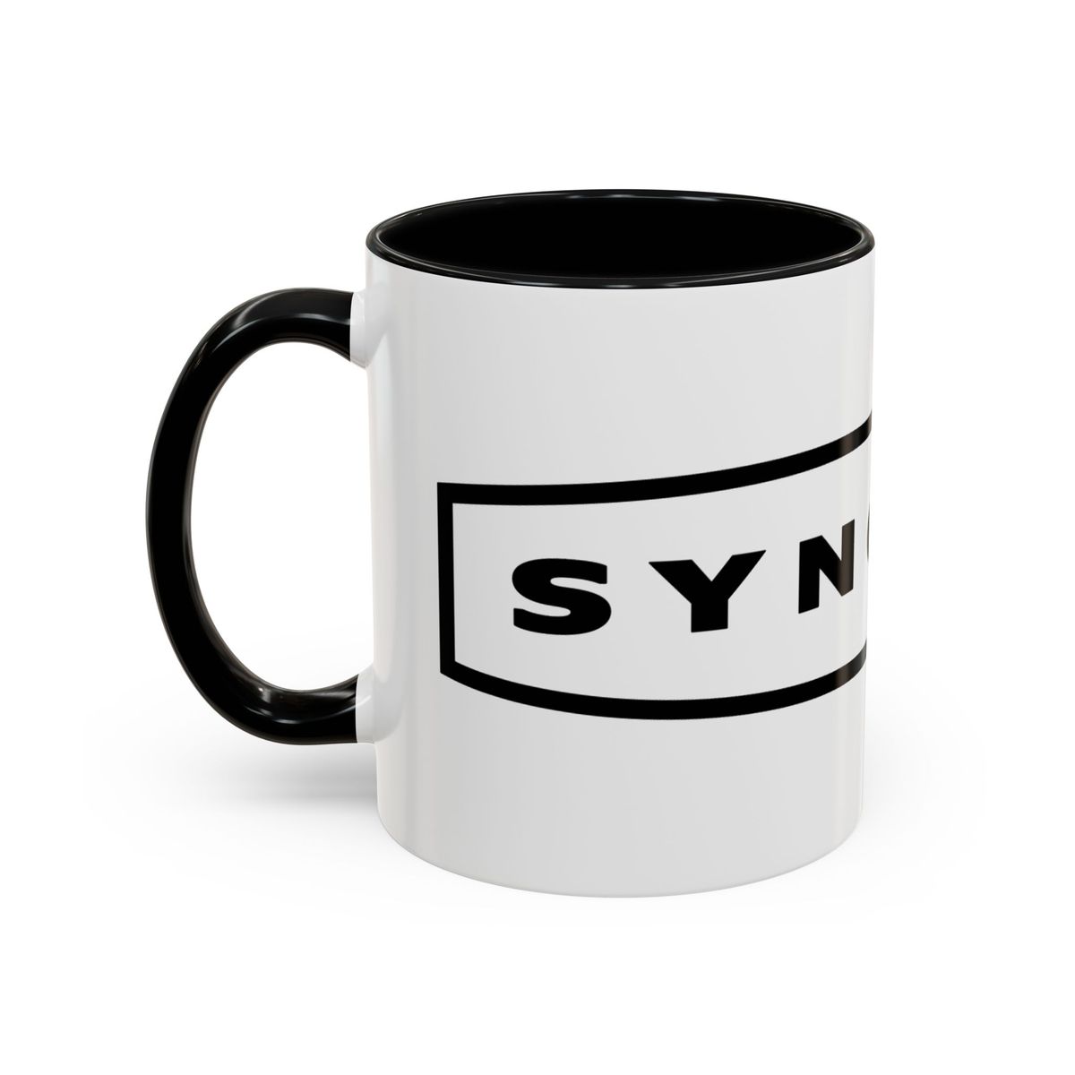 SYNCRØN Logo Accent Coffee Mug — Black-Trim Ceramic 11oz